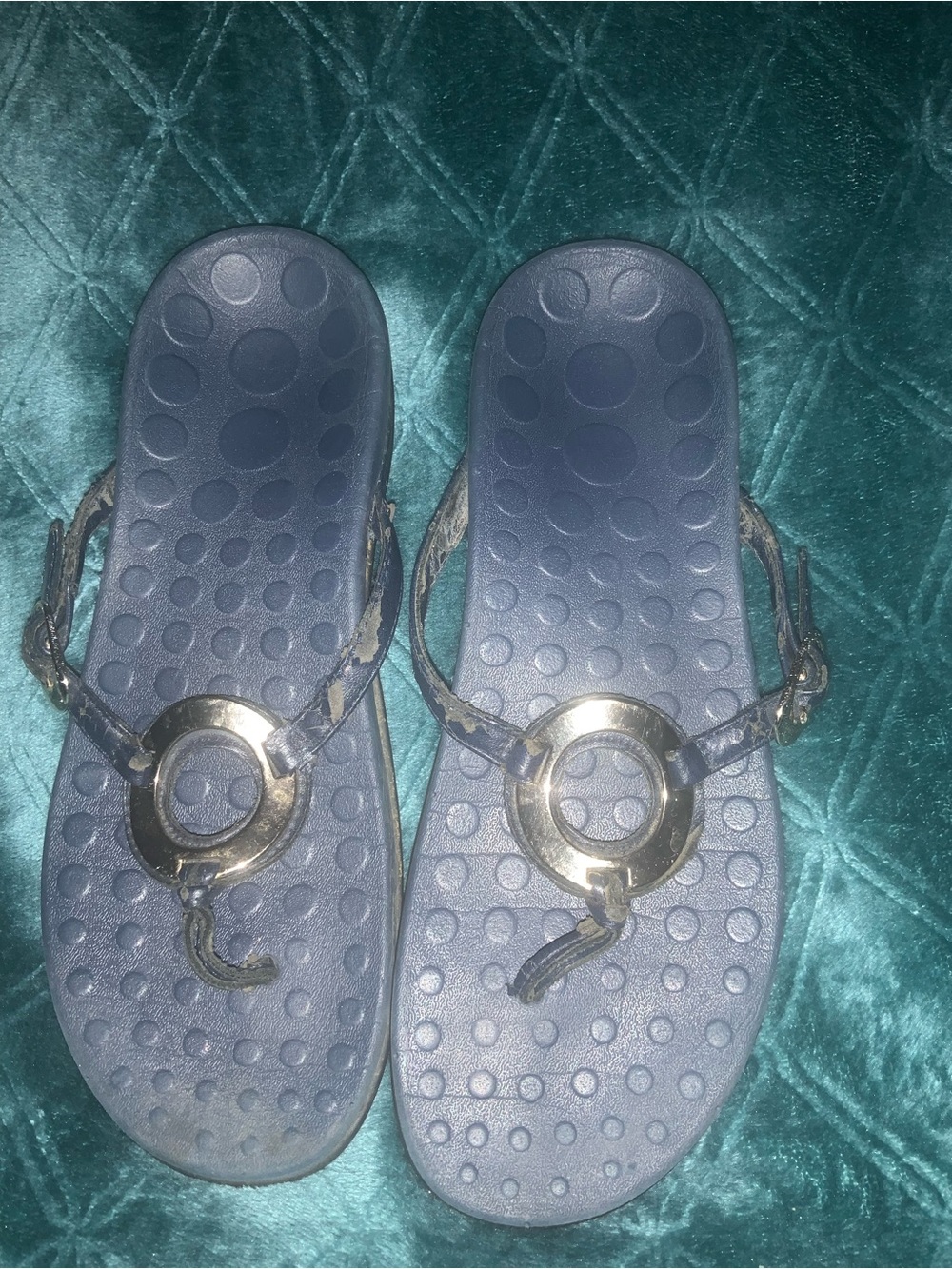 VIONIC KARINA Orthaheel Flip Flops Sandals Navy Silver Ring Size 8